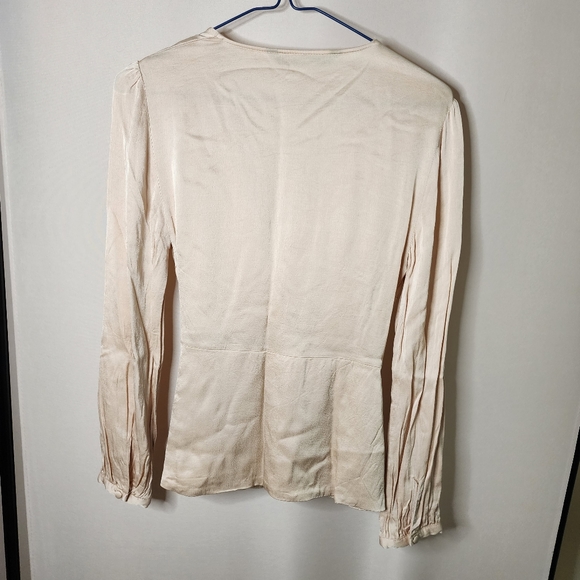Zara wrap blouse, beige, cream satin blouse, tag - Picture 2 of 10